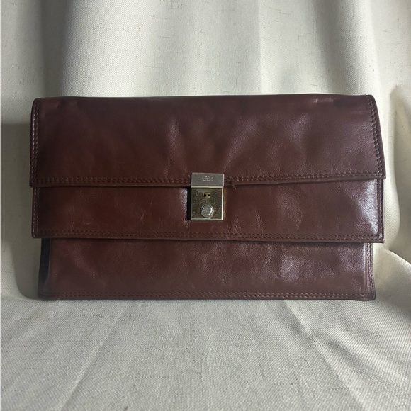 Handbags - Vintage Genuine Leather Envelope Clutch Bag Brown Lock Closure